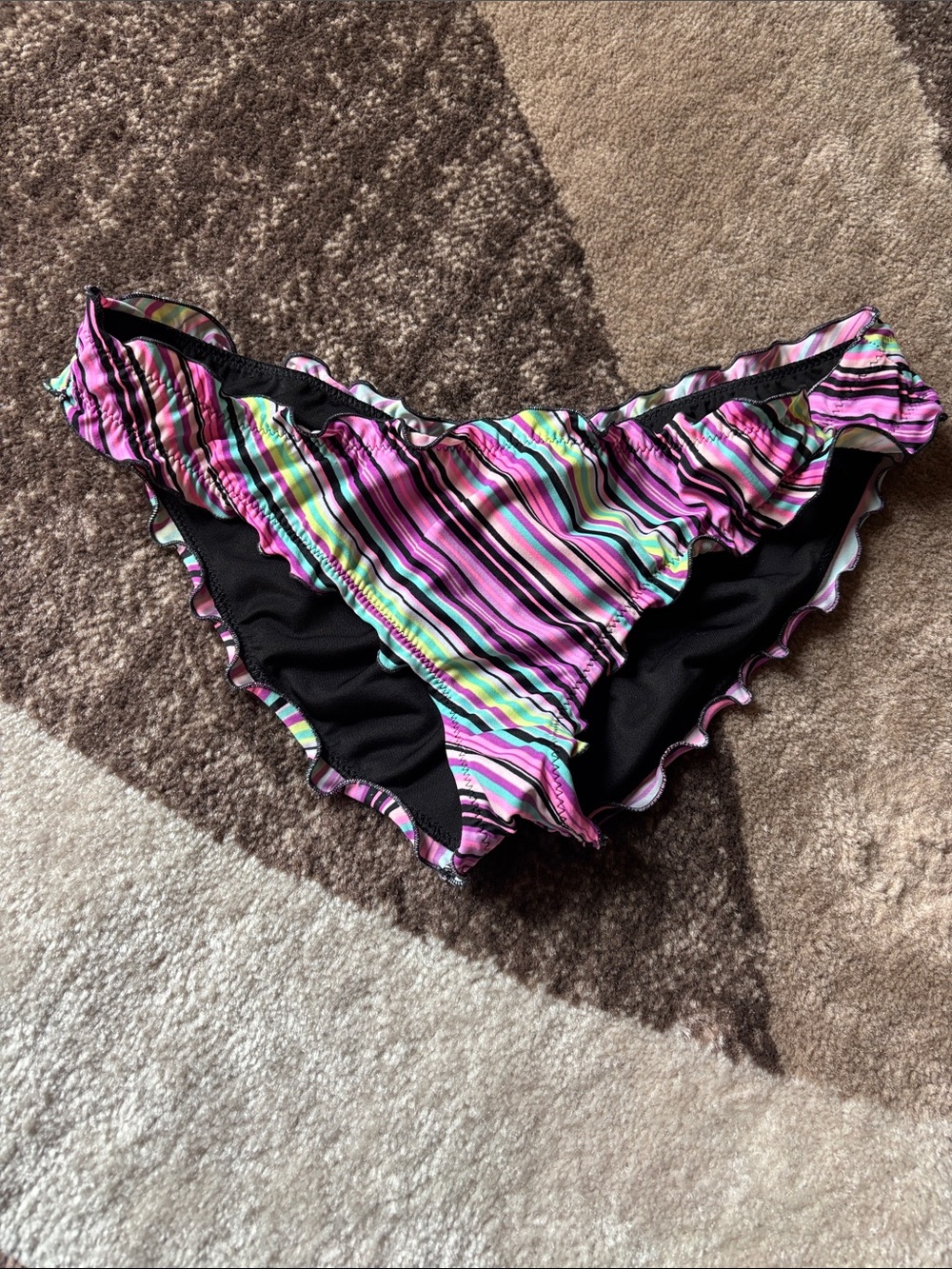 Victoria's Secret Pink Multi-Stripe Ruffle Bikini Bottoms